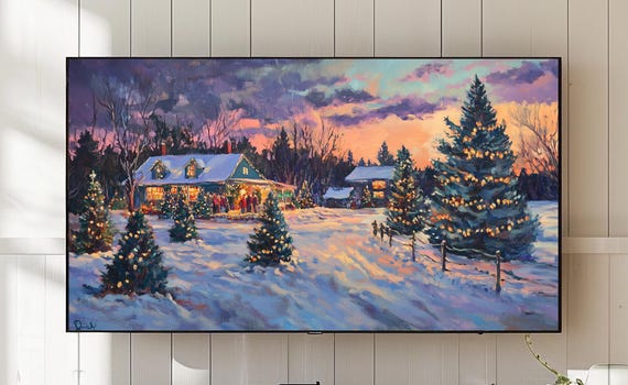 Christmas Tree Farm Winter Landscape Painting Samsung Frame Tv Art 771