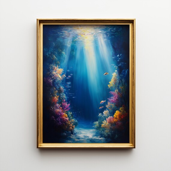 Aivazovsky Style Underwater Scene, Sea Life Art Print