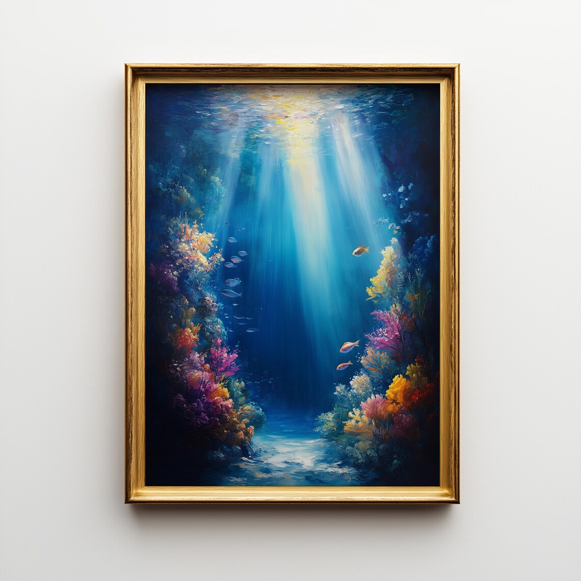 Aivazovsky Style Underwater Scene, Sea Life Art Print