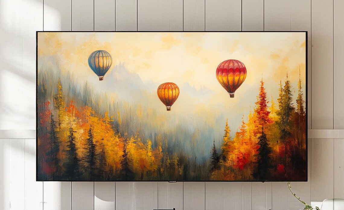 Autumn Hot Air Balloons, Fall Landscape Painting