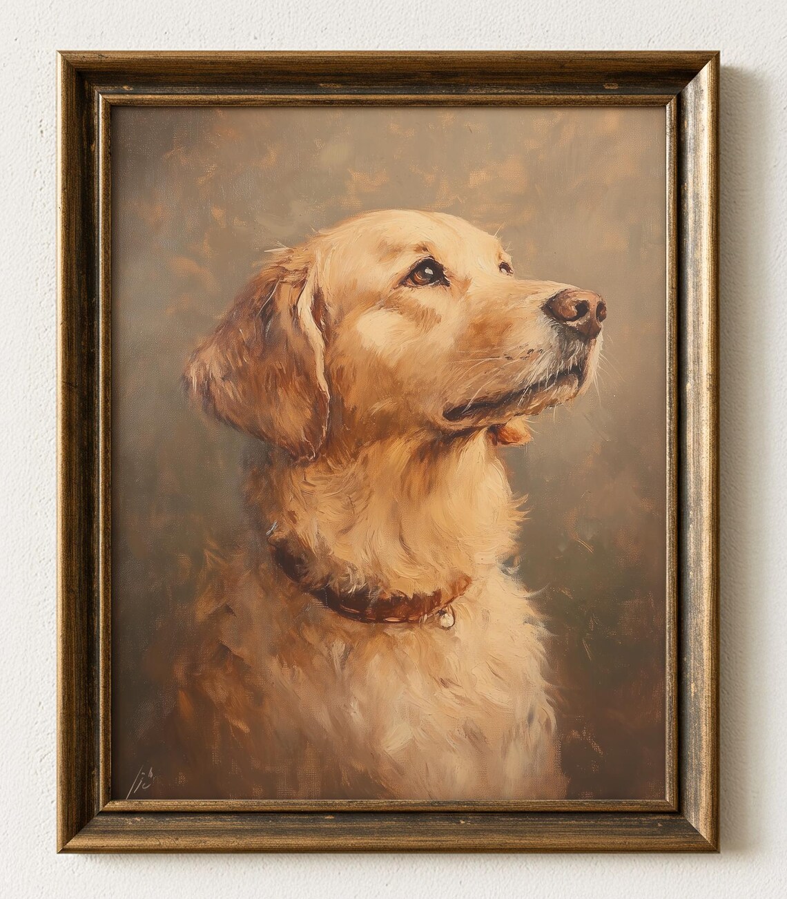 Golden Retriever Portrait Vintage Style Oil Painting Dog Wall Art
