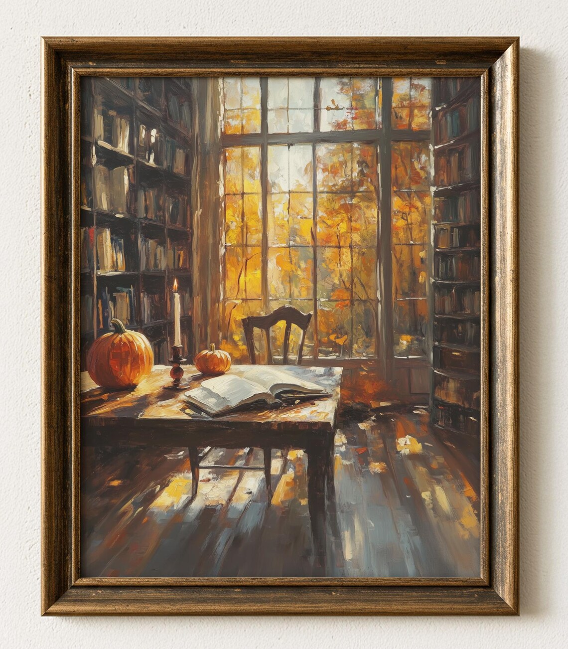 Cozy Autumn Library Art Print Vintage Book Nook 832