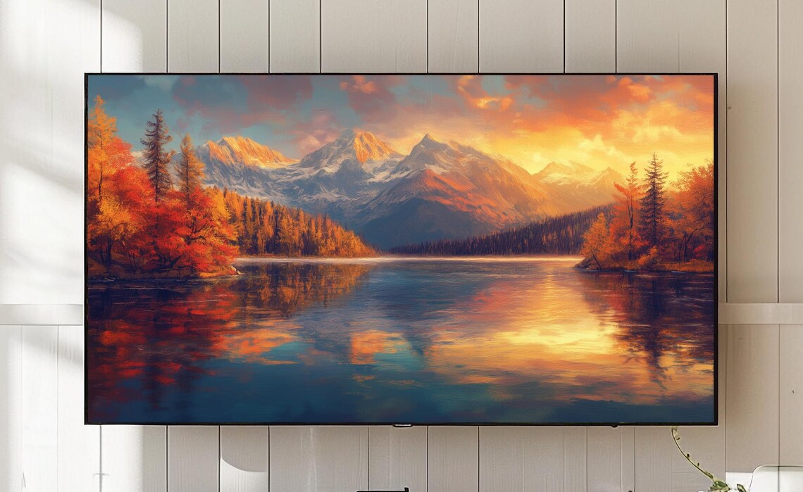 Sunset Mountain Lake Frame Tv Art Autumn Landscape 13