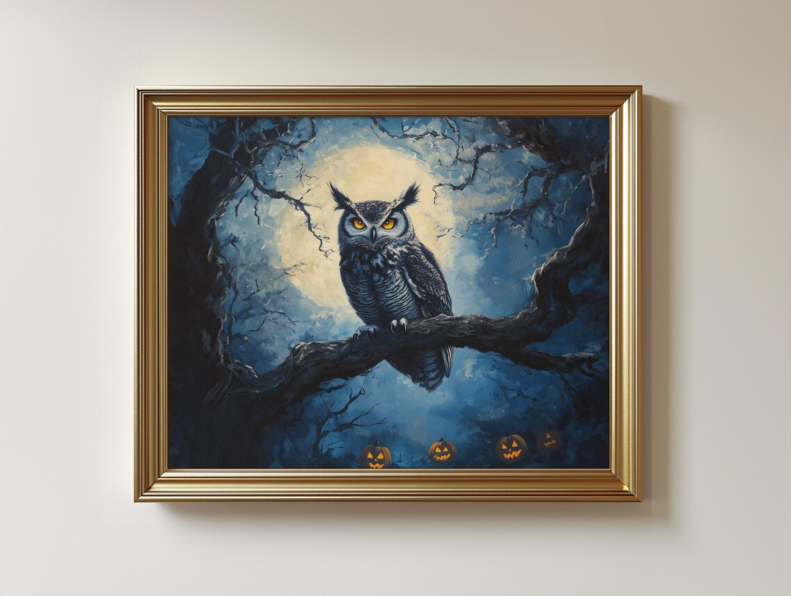 Moonlit Owl Poster Print, Moody Night Wildlife