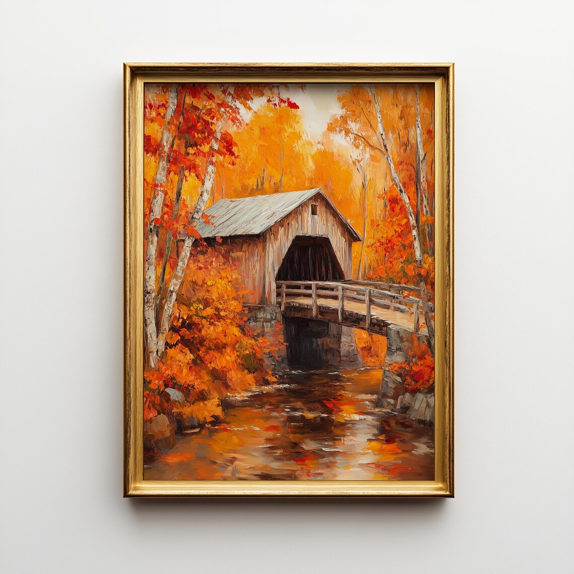 Autumn Covered Bridge Art Print New England Fall Landscape 513