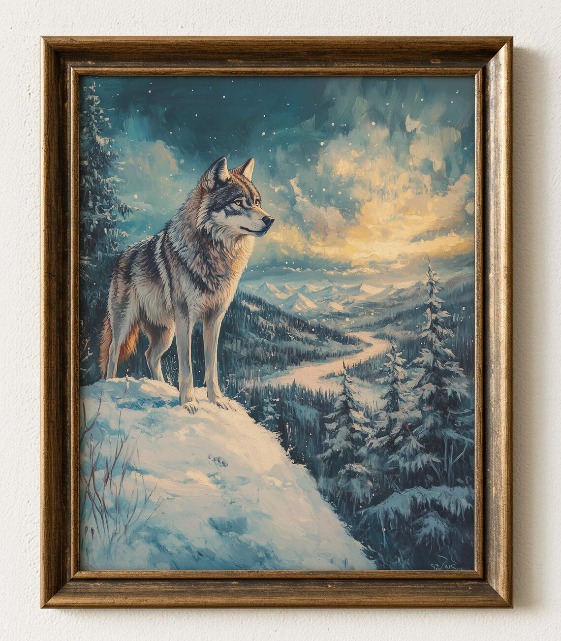 Majestic Wolf Winter Landscape, Mountain Scenery