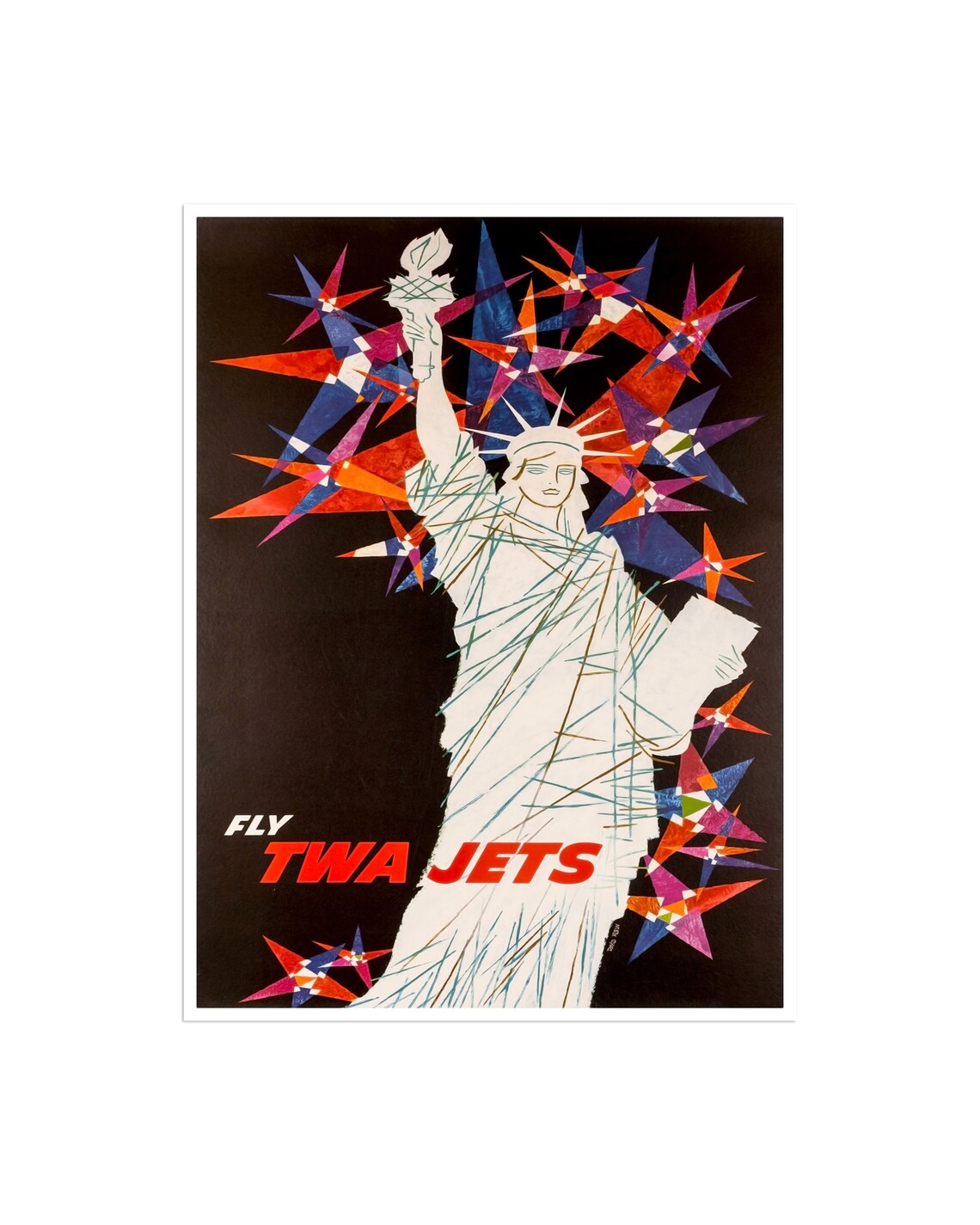 Fly TWA Jets Statue of Liberty Starburst Vintage Travel Poster
