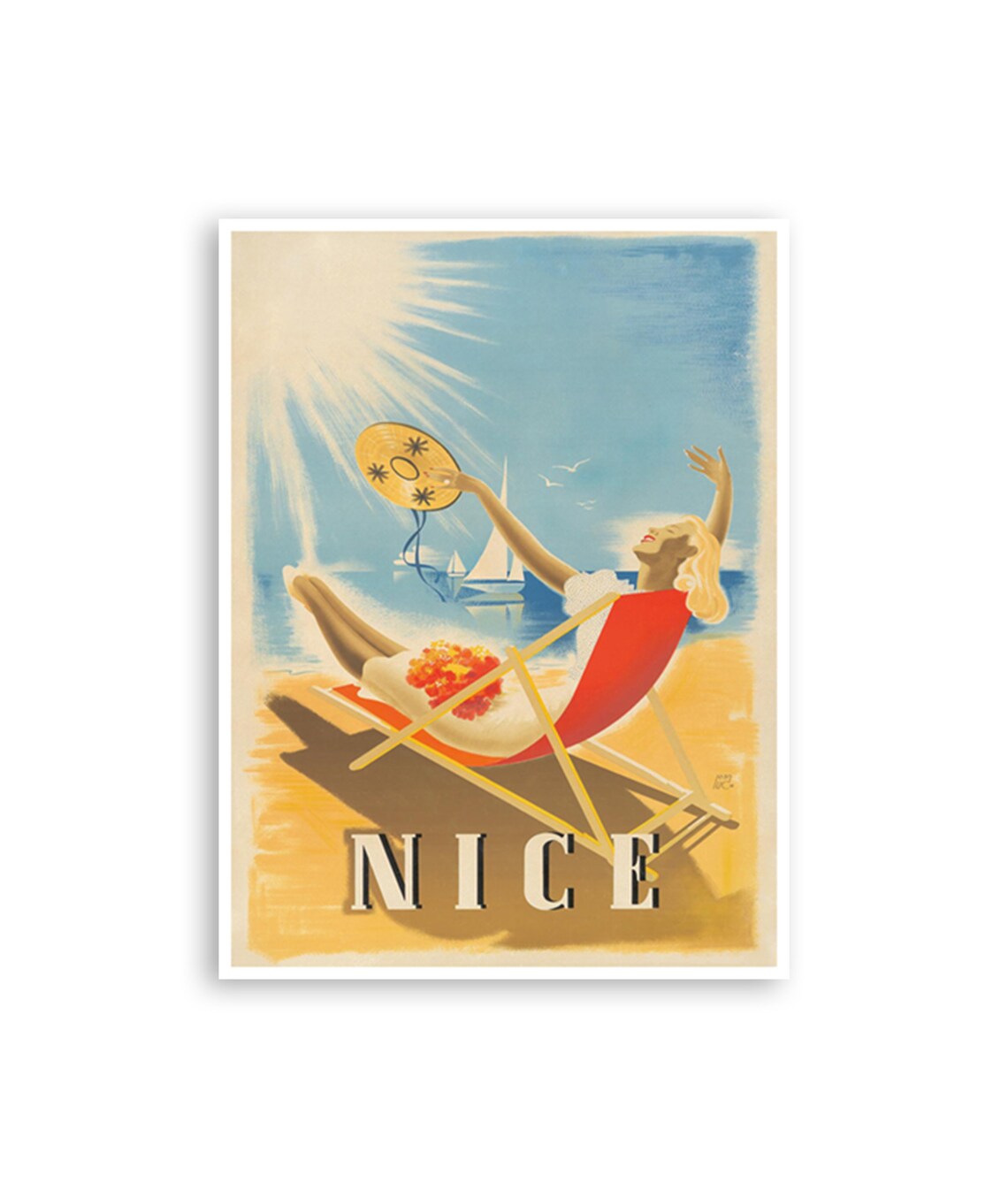 Nice France Travel Poster, Beach Art Print