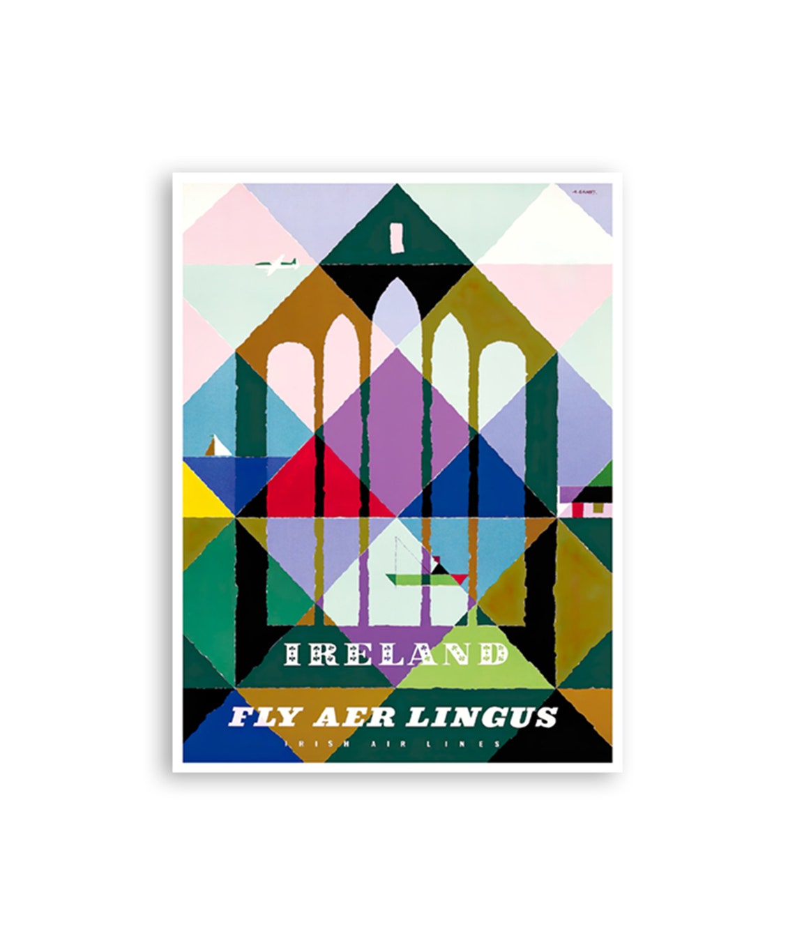 Ireland Fly Aer Lingus Irish Air Lines Vintage Geometric Art Poster