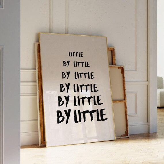 Little By Print Beige Minimalistic Wall Art Handwritten Trendy Poster Patience Quote Cute Decor