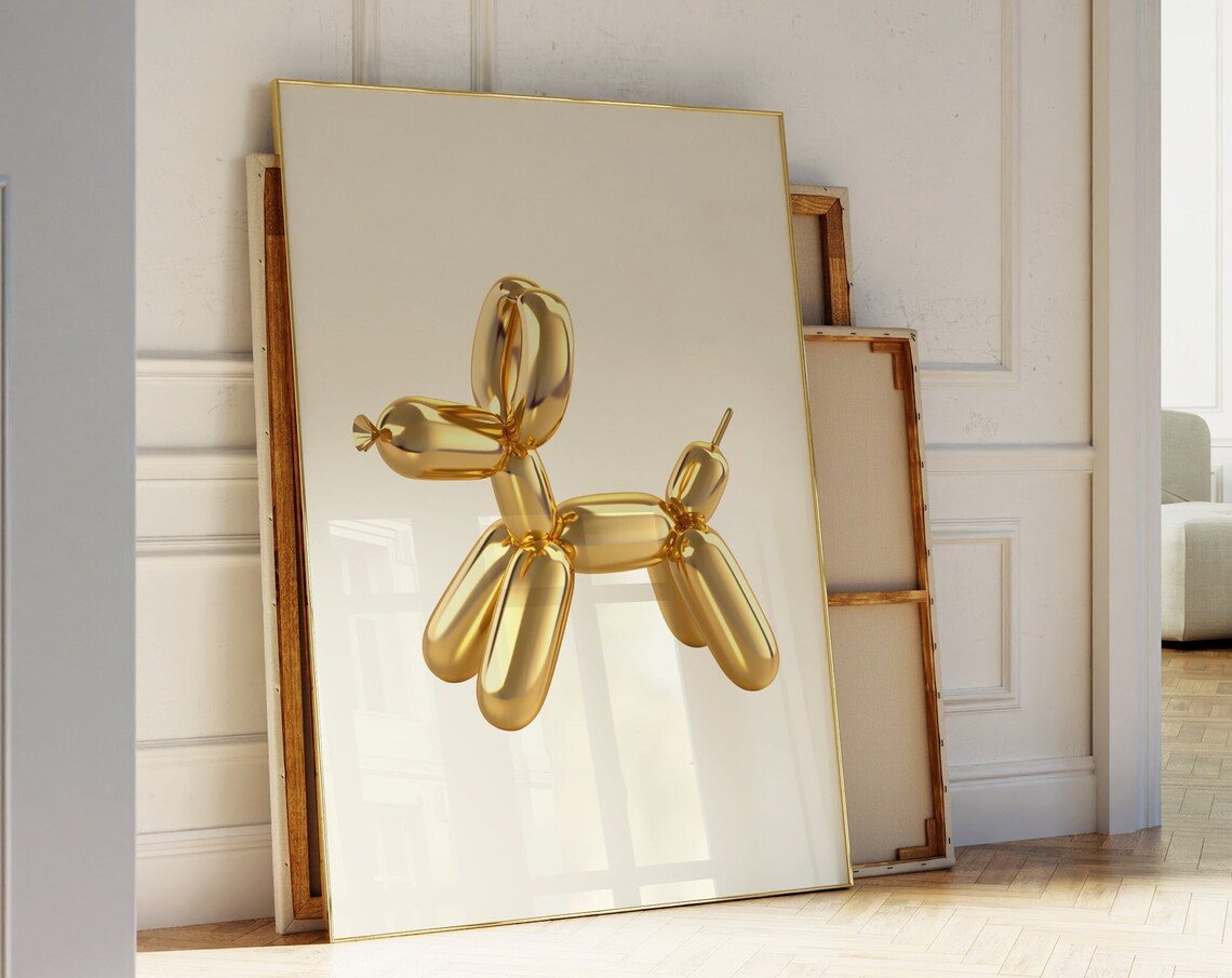 Gold Balloon Dog Metallic Sculpture Modern Eclectic 3D Pop Art Poster