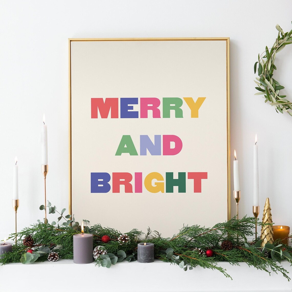 Merry And Bright Rainbow Letters Christmas Typography Wall Poster - Image 6