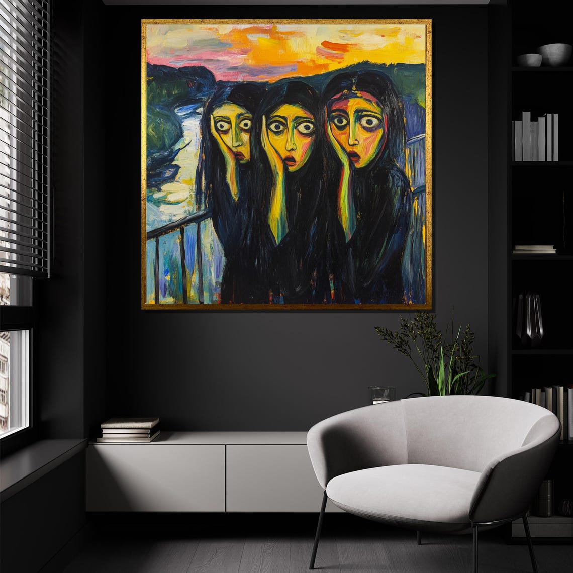 The Three Screaming Women Canvas Expressionist Art Inspired By Munchs Iconic Work With Feminine Energy For Bold Modern Emotional Decor - Image 4