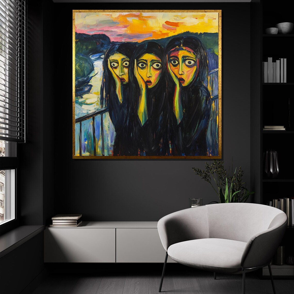 Three Screaming Women Munch Inspired Expressionist Colorful Faces Poster - Image 4