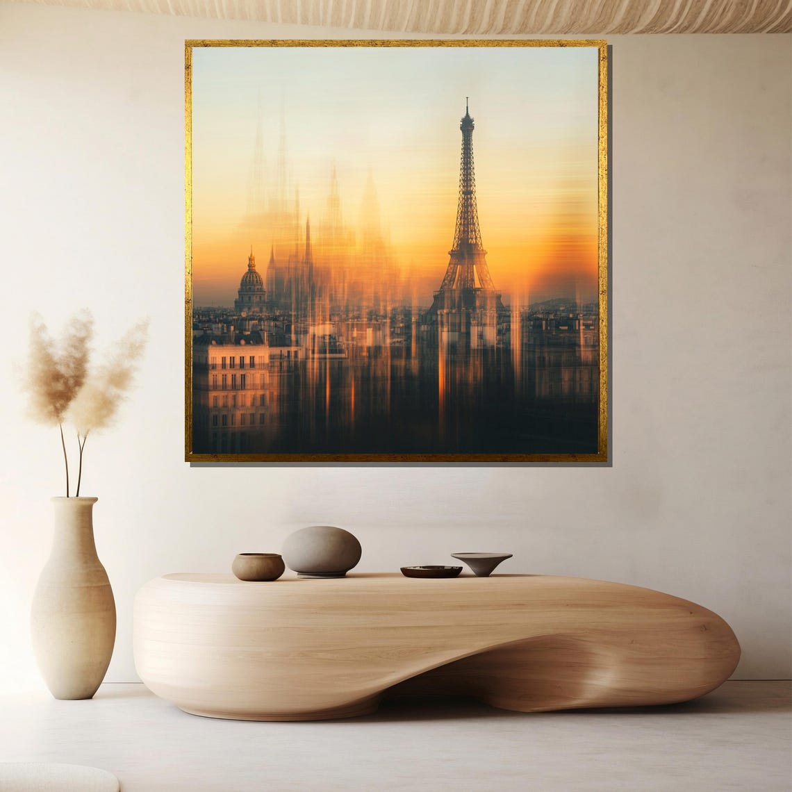 Abstract Paris Sunset Blurred Eiffel Tower Skyline Golden Art Poster