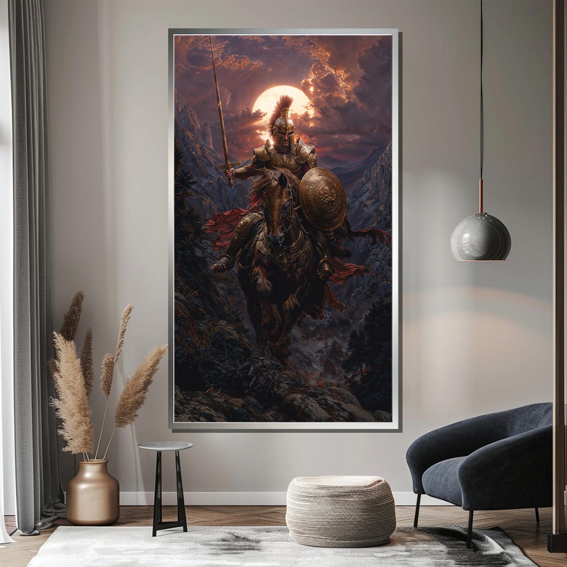 Armored Warrior on Horse Epic Fantasy Mountain Sunset Poster - Image 2