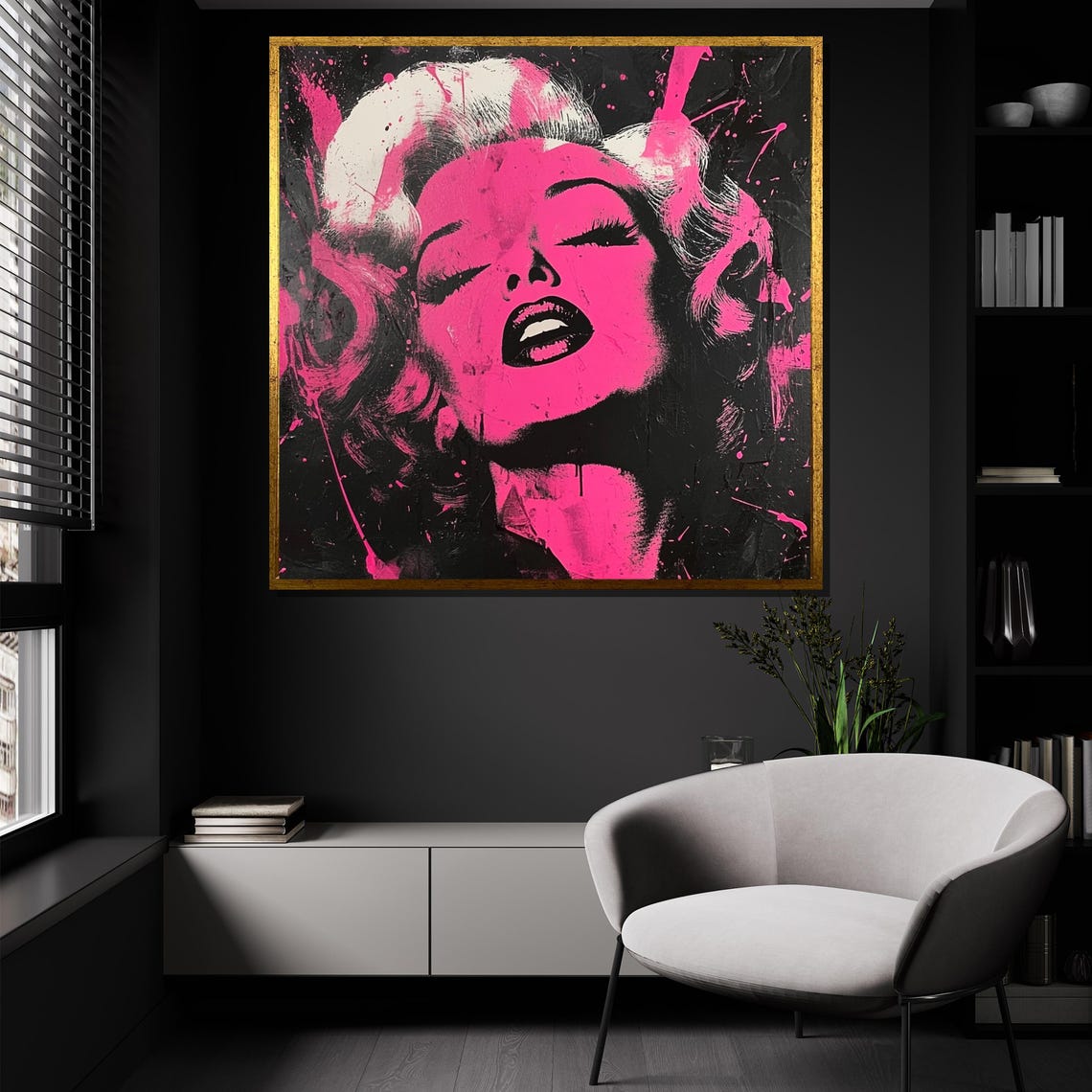 Pink Glam Diva Canvas Painting Bold Pop Portrait Wall Art Ready To Hang Stylish Gift For Her - Image 2