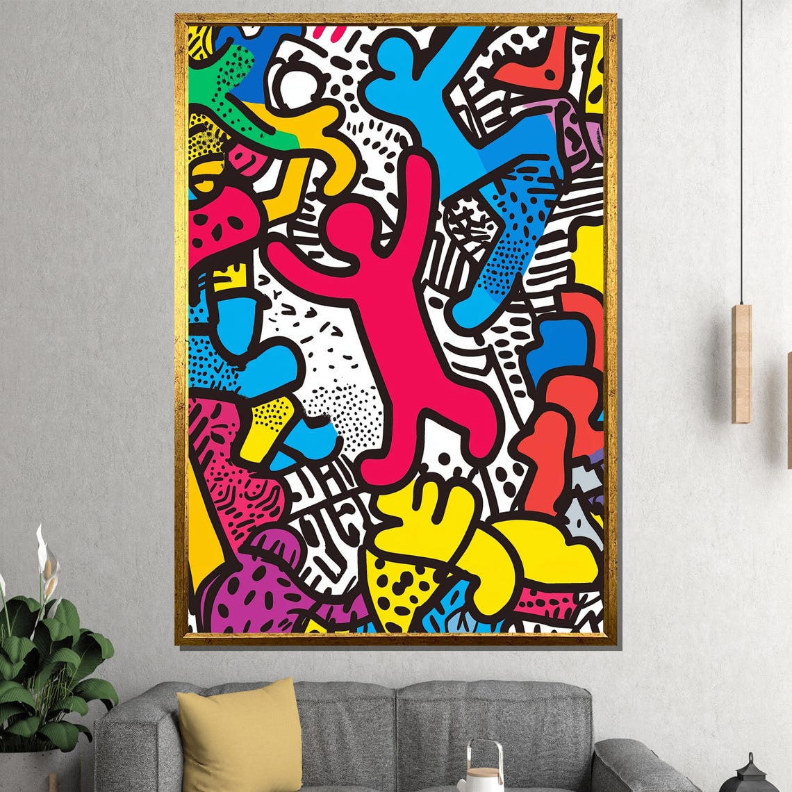 Falling Dancing Figures Chaotic Colorful Pop Art Movement Poster