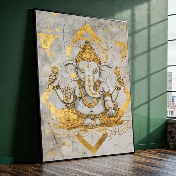 Golden Ganesha Mandala Meditation Sacred Geometry Art Poster