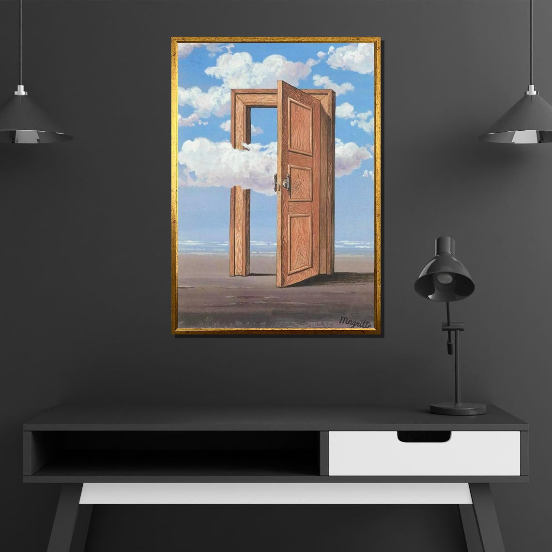 Rene Magritte Style Open Door Surrealist Blue Sky Sea Art Poster - Image 4