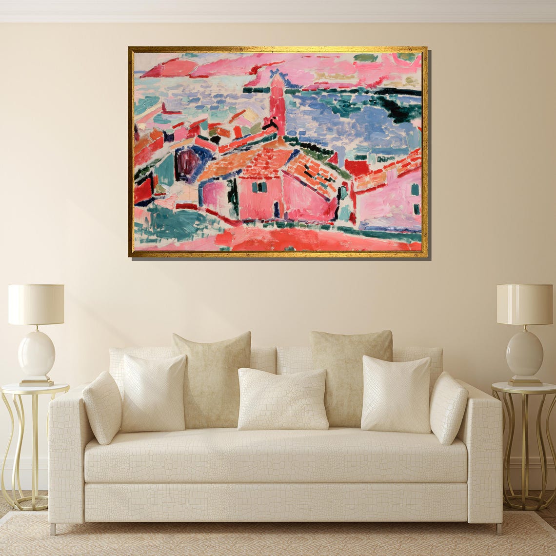 Matisse Style Coastal Village With Red Roofs And Harbor Boats Poster - Image 4