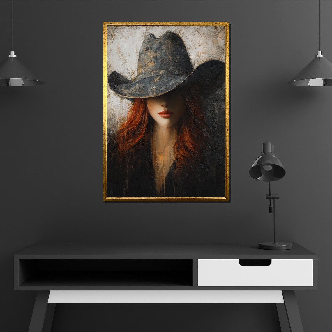 Redhead Woman Cowboy Hat Rustic Golden Moody Western Portrait Poster - Image 2