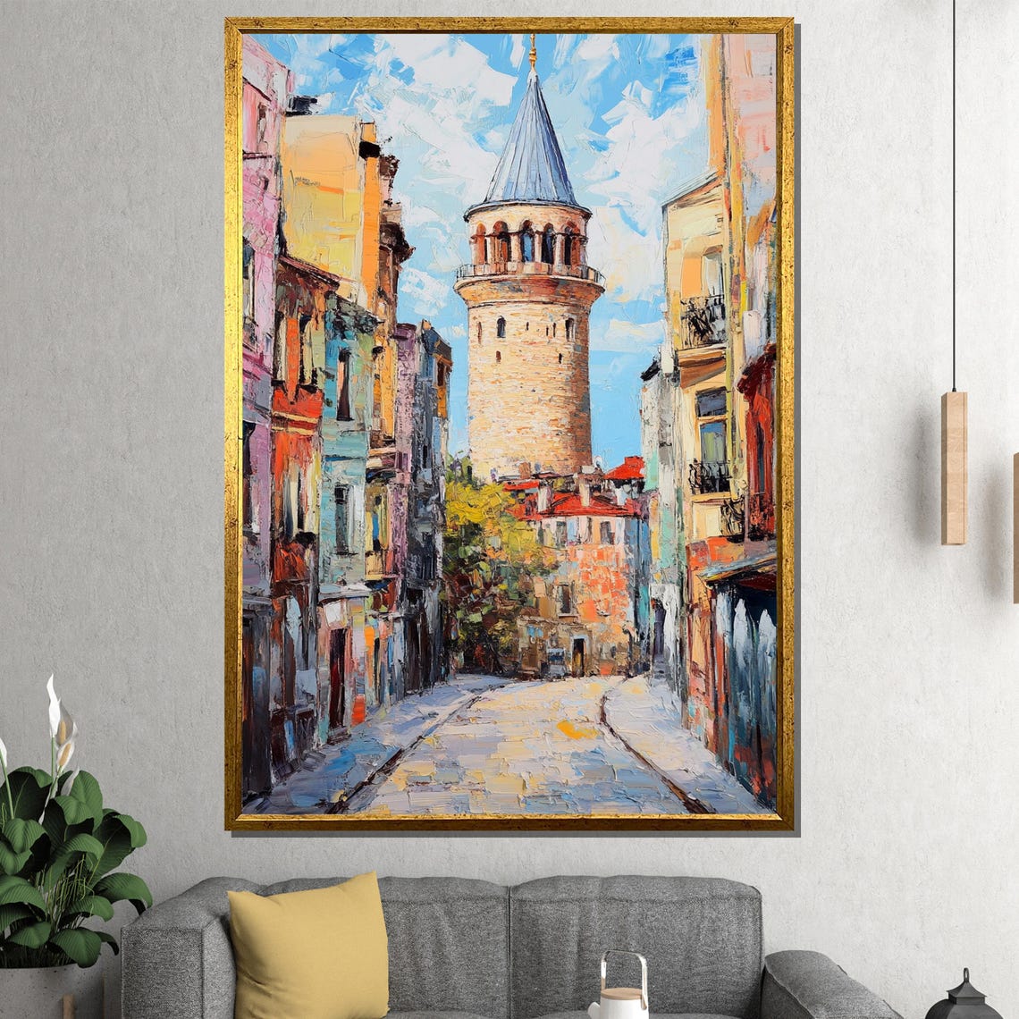 Galata Tower Istanbul Street Colorful Oil Painting Cityscape Poster