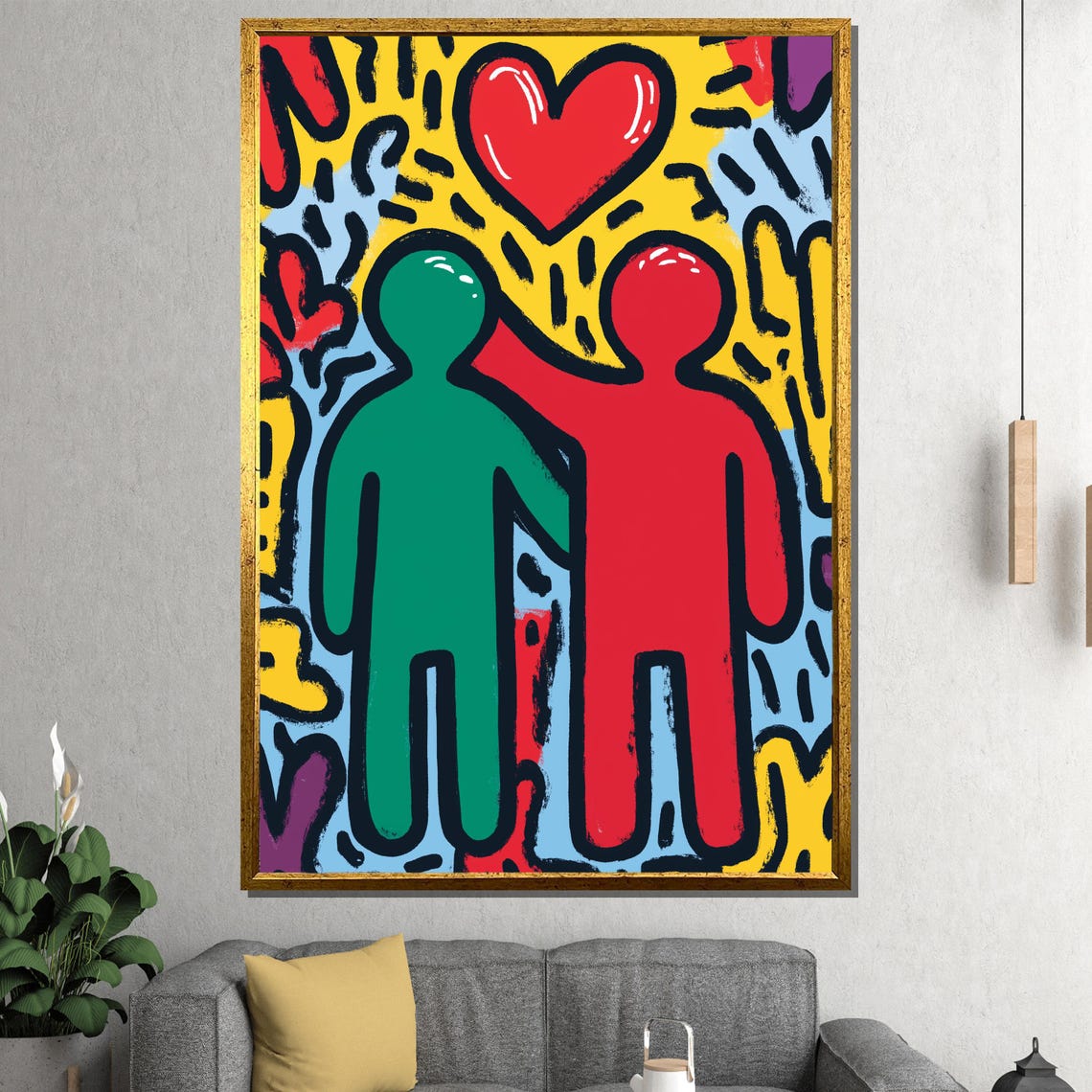 Love and Unity Heart Two Figures Bold Pop Art Friendship Poster
