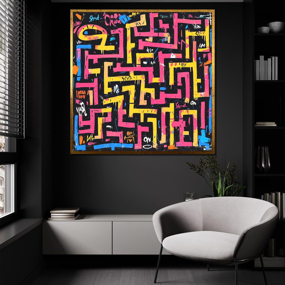 Neon Graffiti Maze Pink Yellow Blue Street Art Puzzle Poster - Image 2