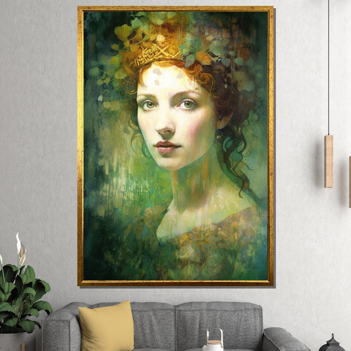 Forest Goddess Ethereal Woman With Leaf Crown Mystic Art Poster