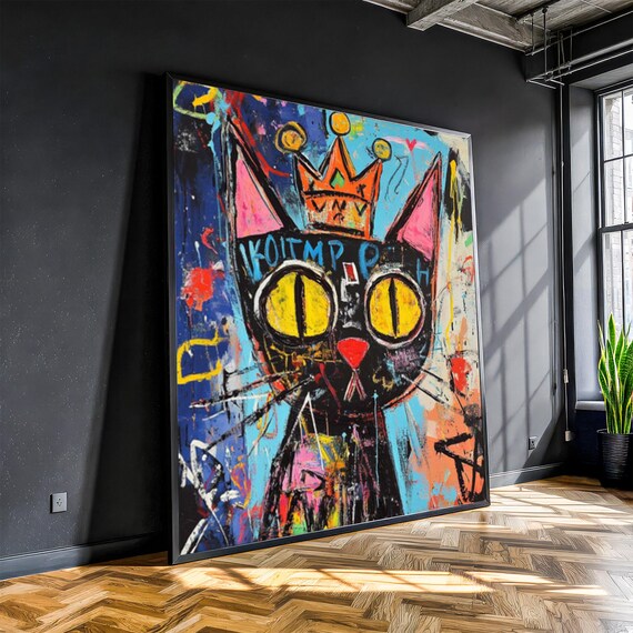 Streetwise Graffiti Crowned Cat Bold Urban Street Pop Art Poster