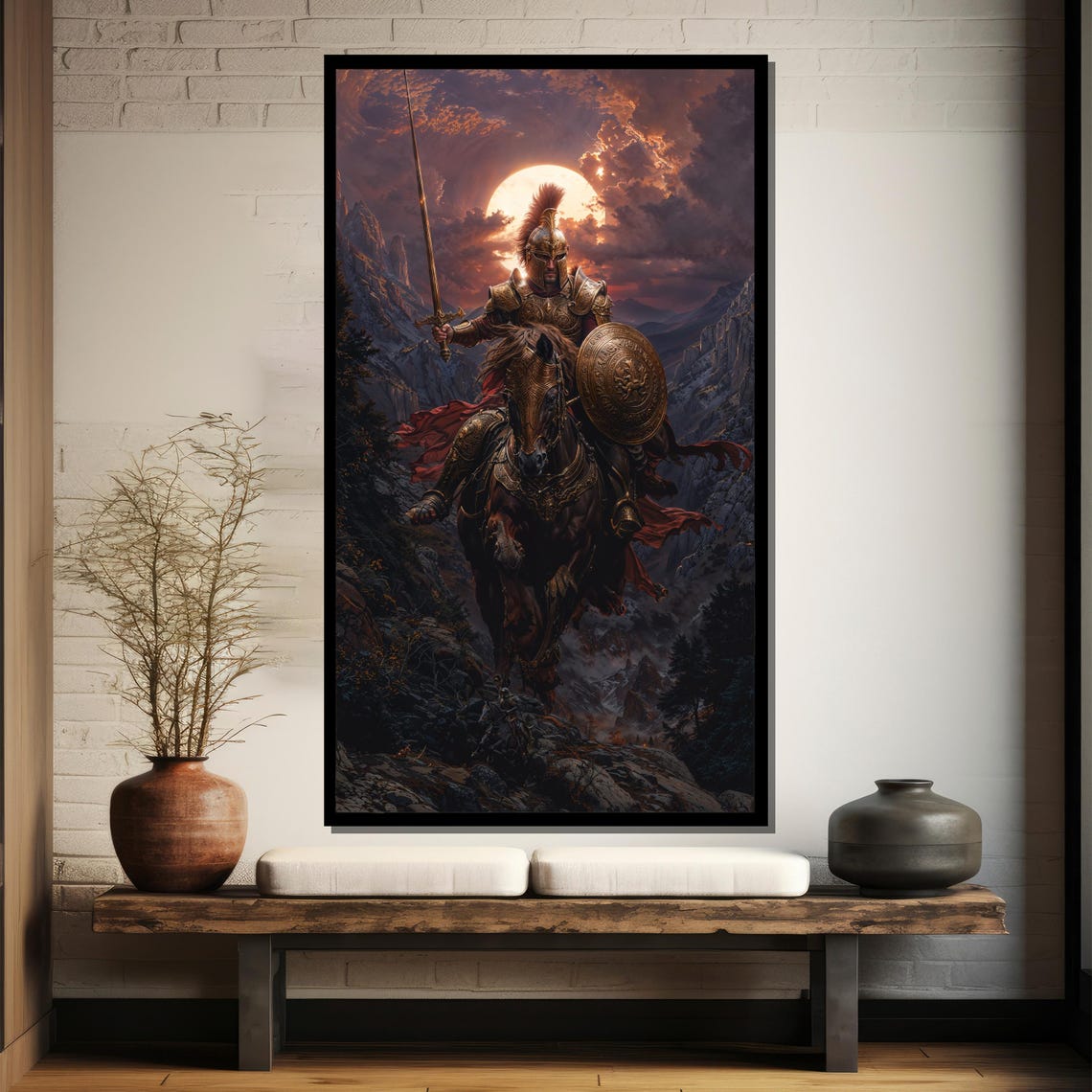 Armored Warrior on Horse Epic Fantasy Mountain Sunset Poster - Image 3