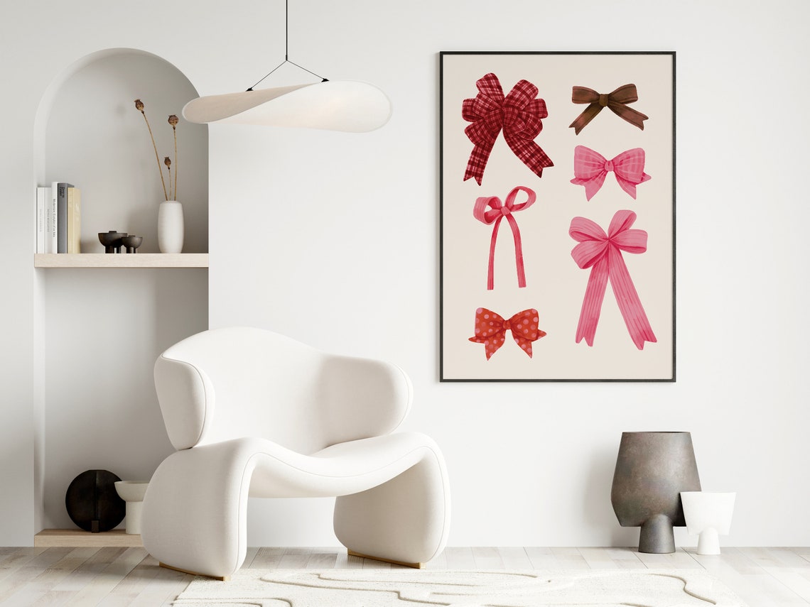 Red Pink Plaid Ribbon Bows Trendy Coquette Style Dorm Decor Poster