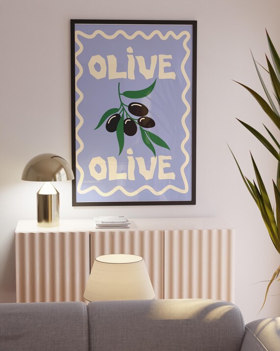 Olive Branch Illustration Periwinkle Kitchen Food Art Poster