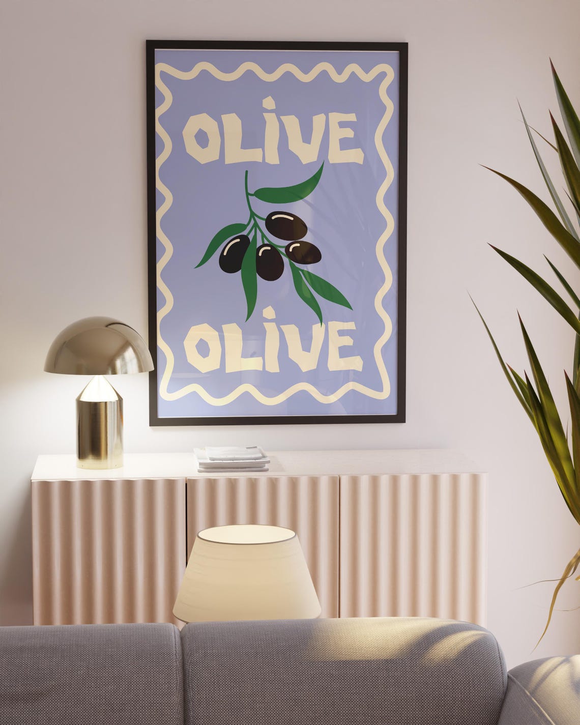 Olive Branch Illustration Periwinkle Kitchen Food Art Poster