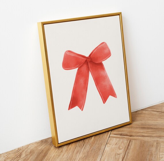 Red Watercolor Ribbon Bow Minimalist Coquette Girly Chic Aesthetic Poster