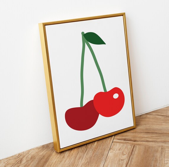 Minimalist Cherry Pair Red Fruit Illustration Kitchen Wall Poster