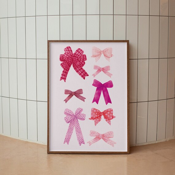 Pink Bow Collage Coquette Watercolor Ribbon Grid Preppy Style Poster