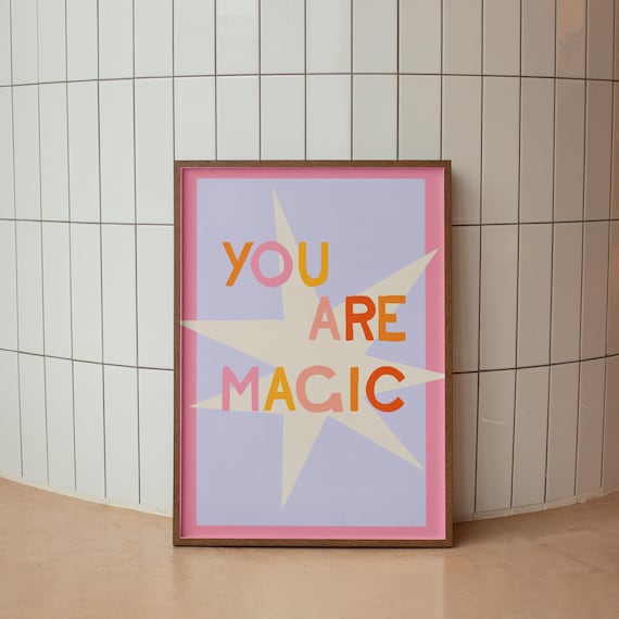 Neutral Newborn Poster Pink Print For Nursery Kids Bedroom Magic Typography Handwritten Room Decor