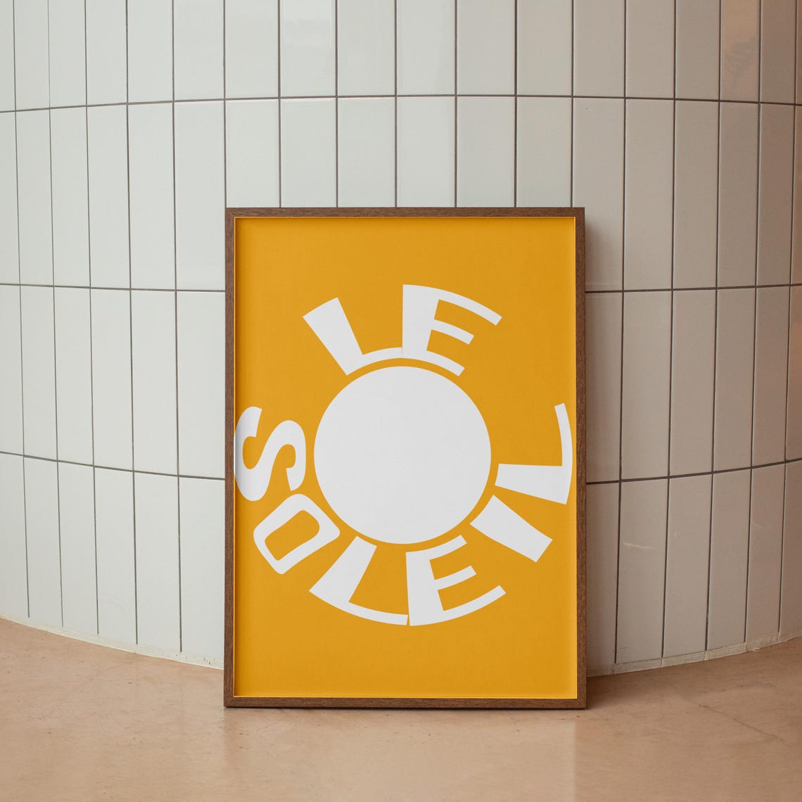 Le Soleil French Sun Bold Retro Mustard Yellow Graphic Artwork Poster