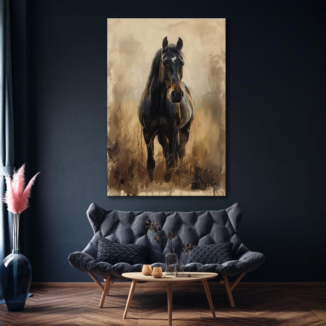 Dark Horse Portrait In Golden Abstract Rustic Equestrian Poster - Image 4