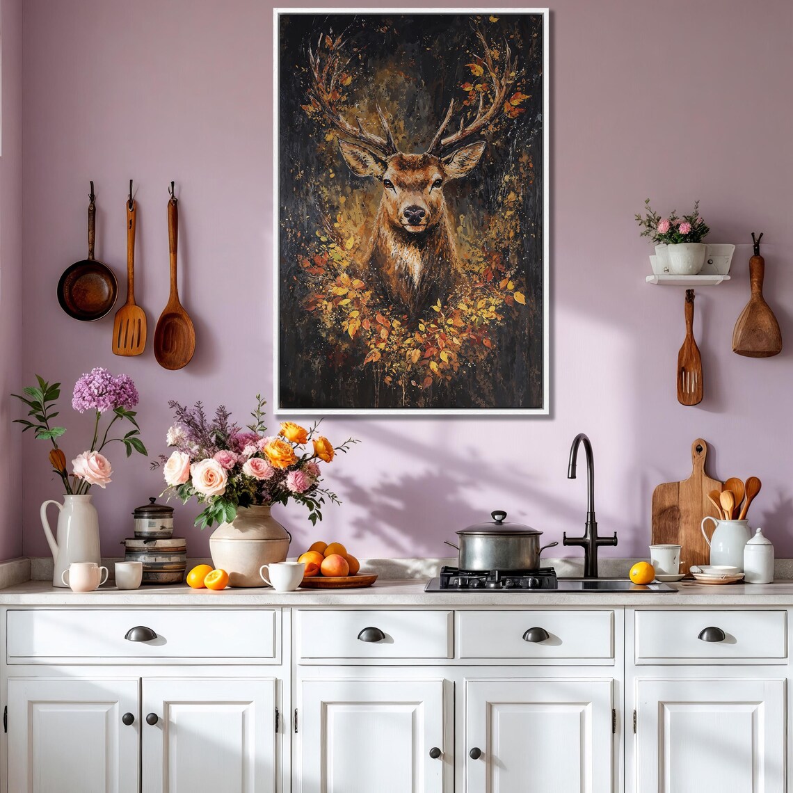 Expressive Stag Painting With Autumn Foliage on Dark Art Poster - Image 3