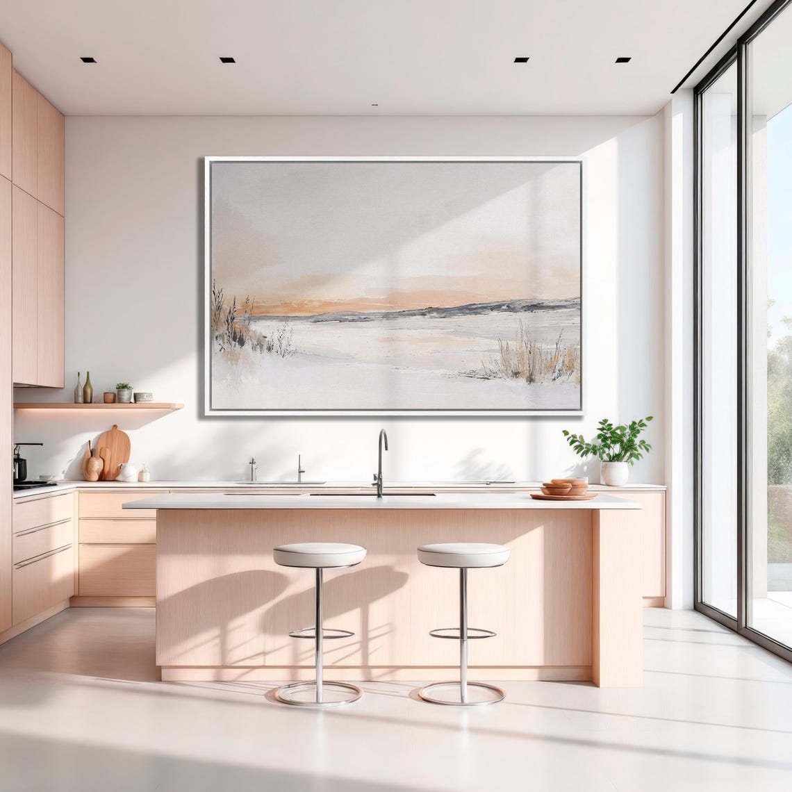 Soft Blush Sunset Over Minimal Snowy Lakeshore Abstract Poster - Image 3