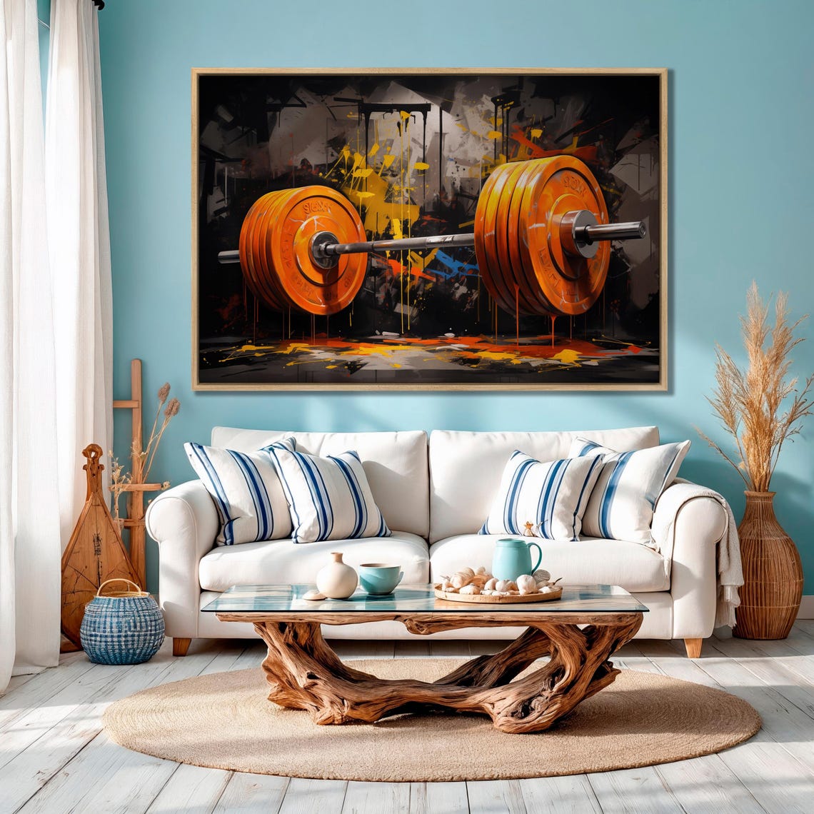 Barbell Painting Print Graffiti Sport Fitness Set Large Wall Art Motivational Gym Decor Weightlifter Bodybuilding Gift Ready To Hang - Image 4