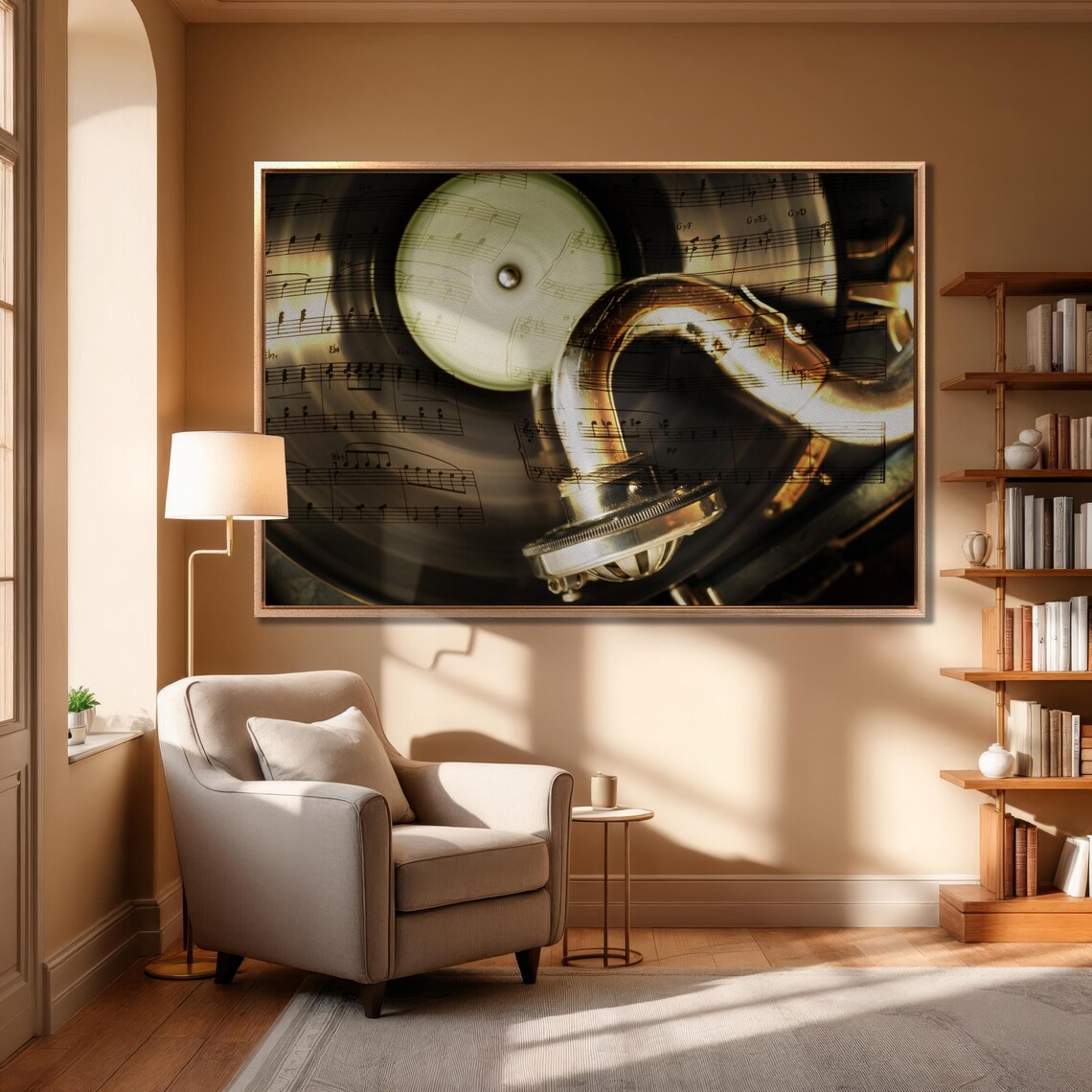 Vintage Gramophone with Sheet Music Collage Retro Music Poster - Image 4