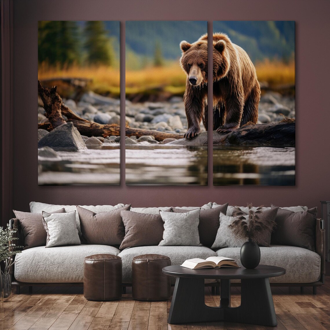 Brown Bear at Mountain River Wildlife Photography Nature Poster - Image 6