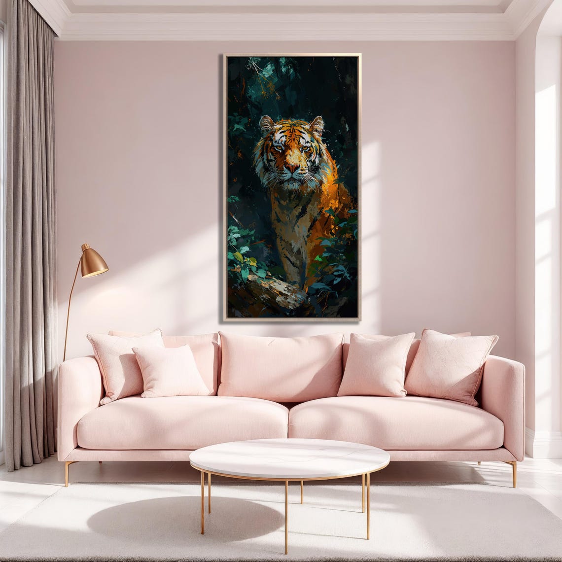 Tiger Emerging From Dark Jungle Orange Foliage Wildlife Wall Art - Image 2