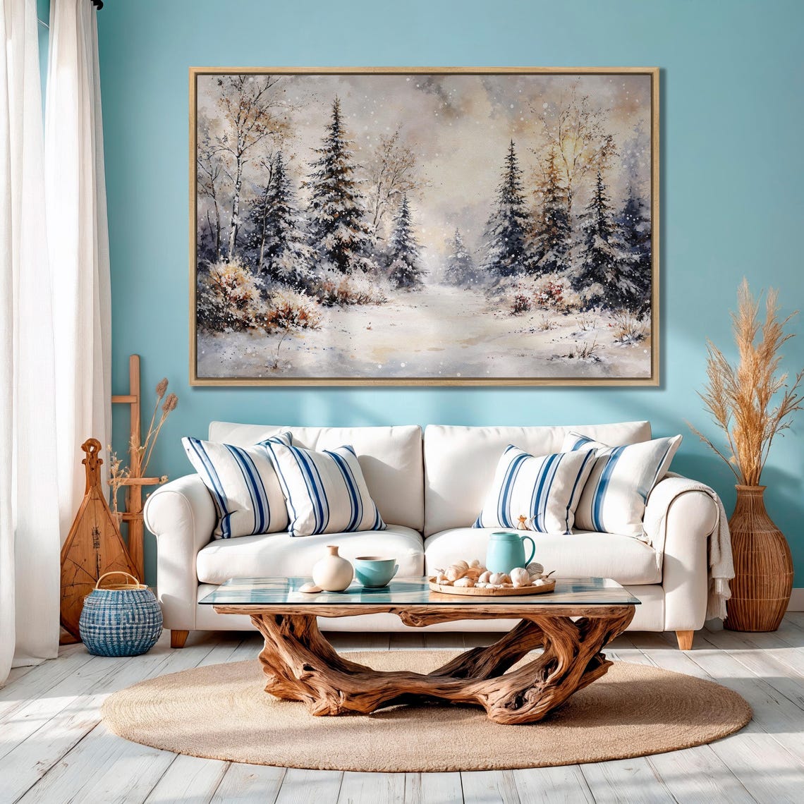 Sunlit Winter Forest With Birch Trees And Falling Snow Poster - Image 4