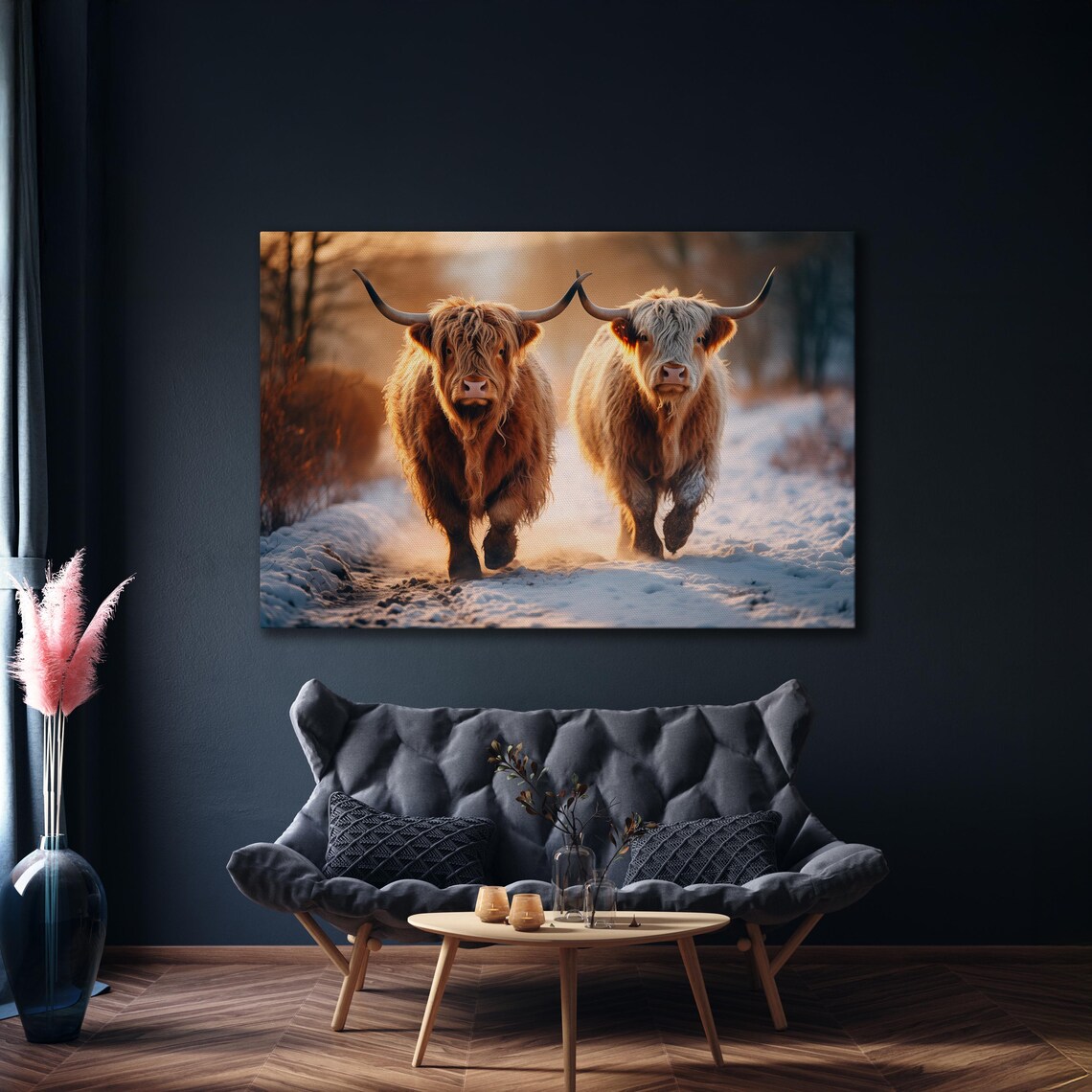 Highland Cow in the Snow, Rustic Animal Art Print - Image 4