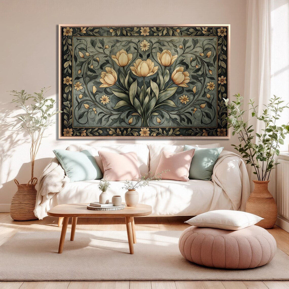 Golden Tulips On Sage Tapestry Style Vintage Botanical Poster - Image 5
